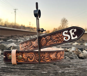 "Pansy" Handmade Floral Black Belt - Brown