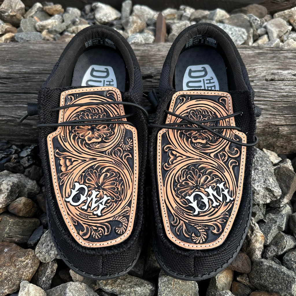 Custom Black "Hey Dude" Shoes