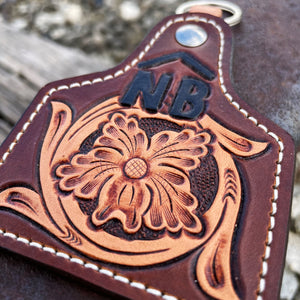 Floral Ear Tag Keychain w/ initials